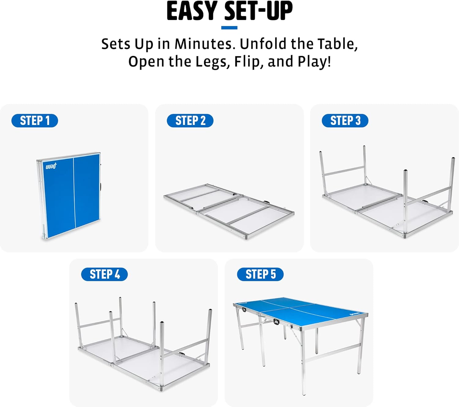 EastPoint Sports Penn Space Saver Table Tennis Table – Fully Assembled 6 Foot x 3 Foot Indoor/Outdoor Portable Table with Net, 2 Ping Pong Paddles and 4 Balls 10 Minute Set Up