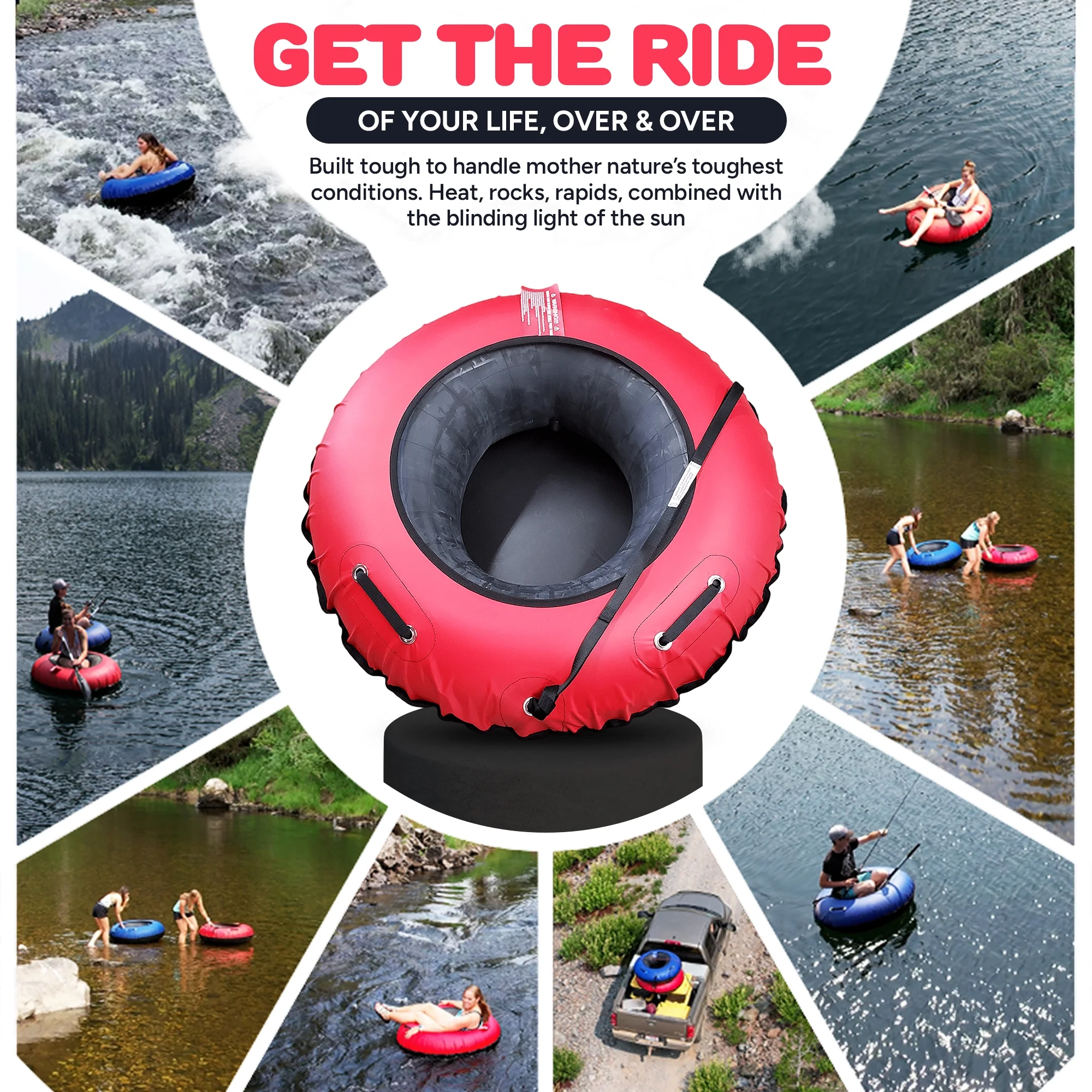 SUPER TUBE | River Tubes for Floating Heavy Duty for Adults and Kids | River Raft Float Inner Tube | Made in USA | Inflatable Water Tubes for Floating (Red)