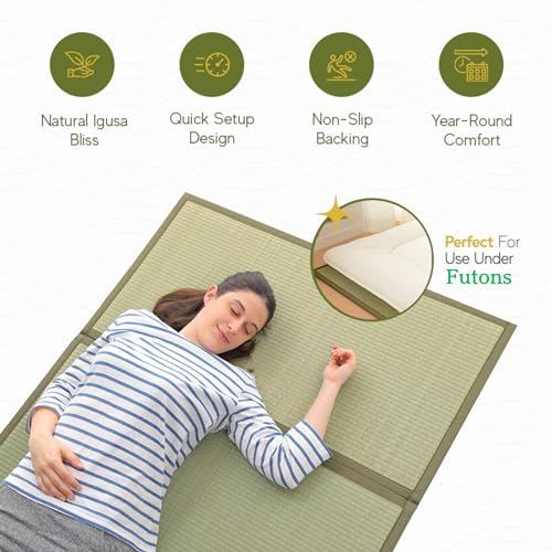 MIINA Japanese Traditional Tatami Mattress, Igusa (Rush Grass) Tatami Mat, Floor Mattress, Japanese Floor Mattress,Japanese Futon, 71"x 78", King Size