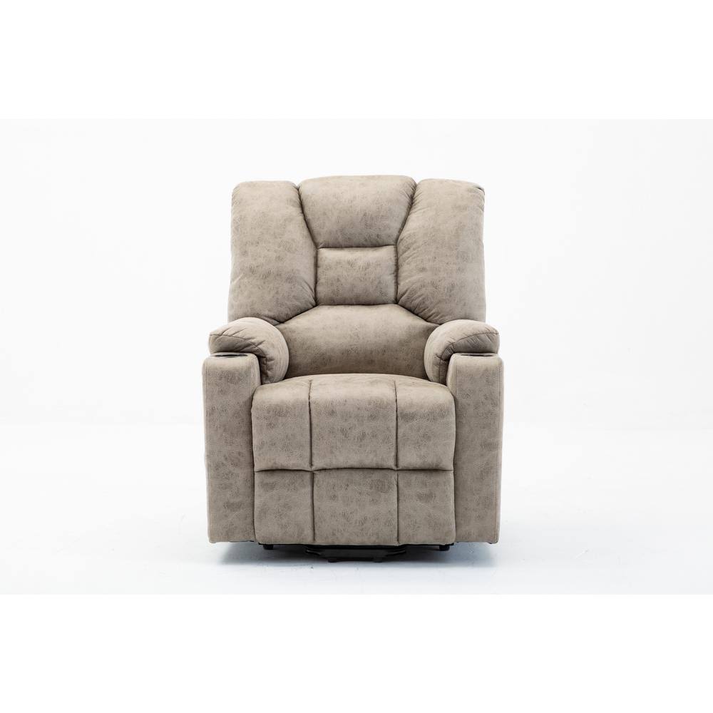 HOMEFUN Beige Microfiber Power Motion HEATING Message Recliner with USB Charge Port