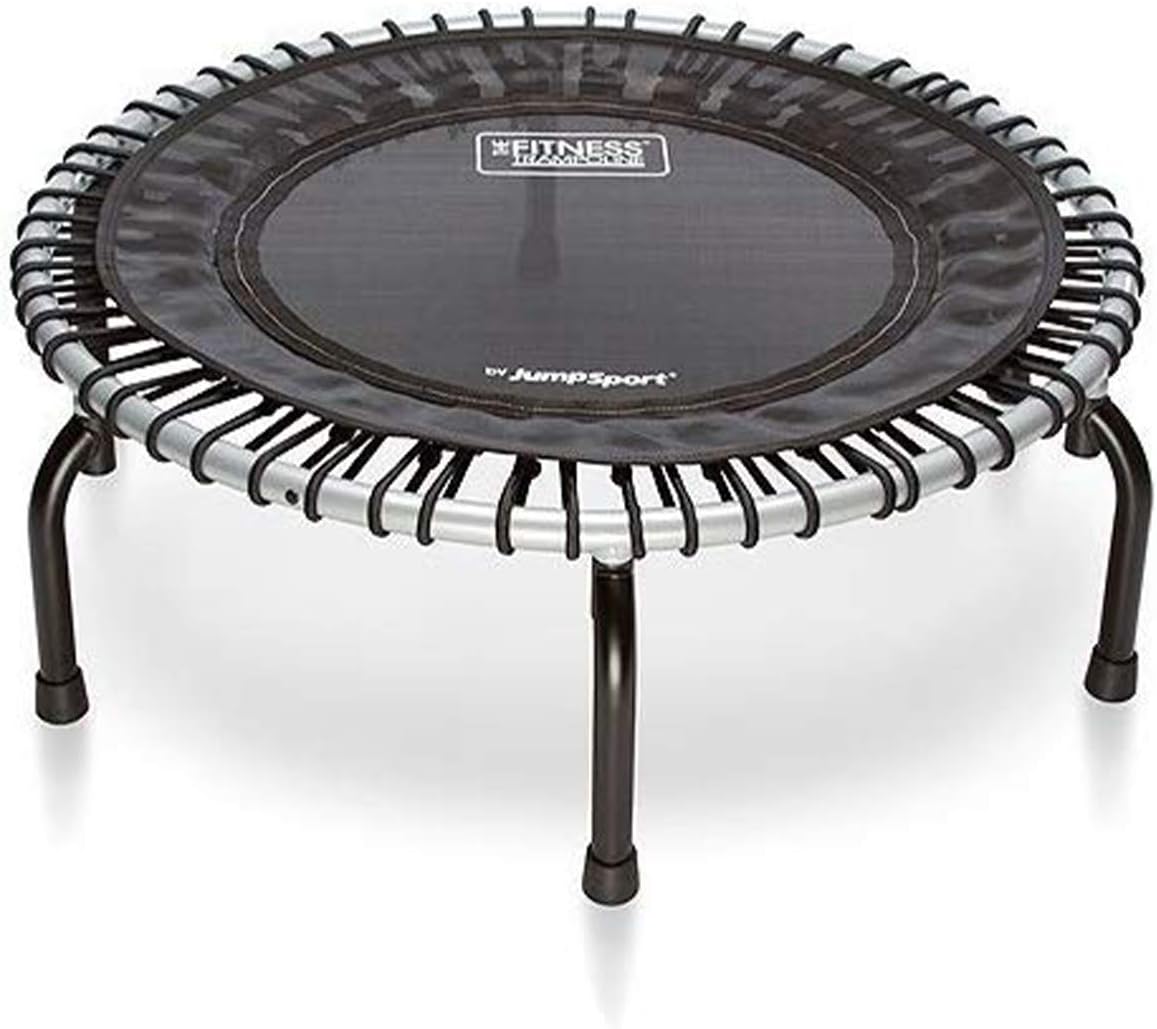 JumpSport 350 Indoor Portable Lightweight Safe Stable Heavy Duty 39-Inch Fitness Trampoline with Handle Bar Accessory, and Workout DVD, Black