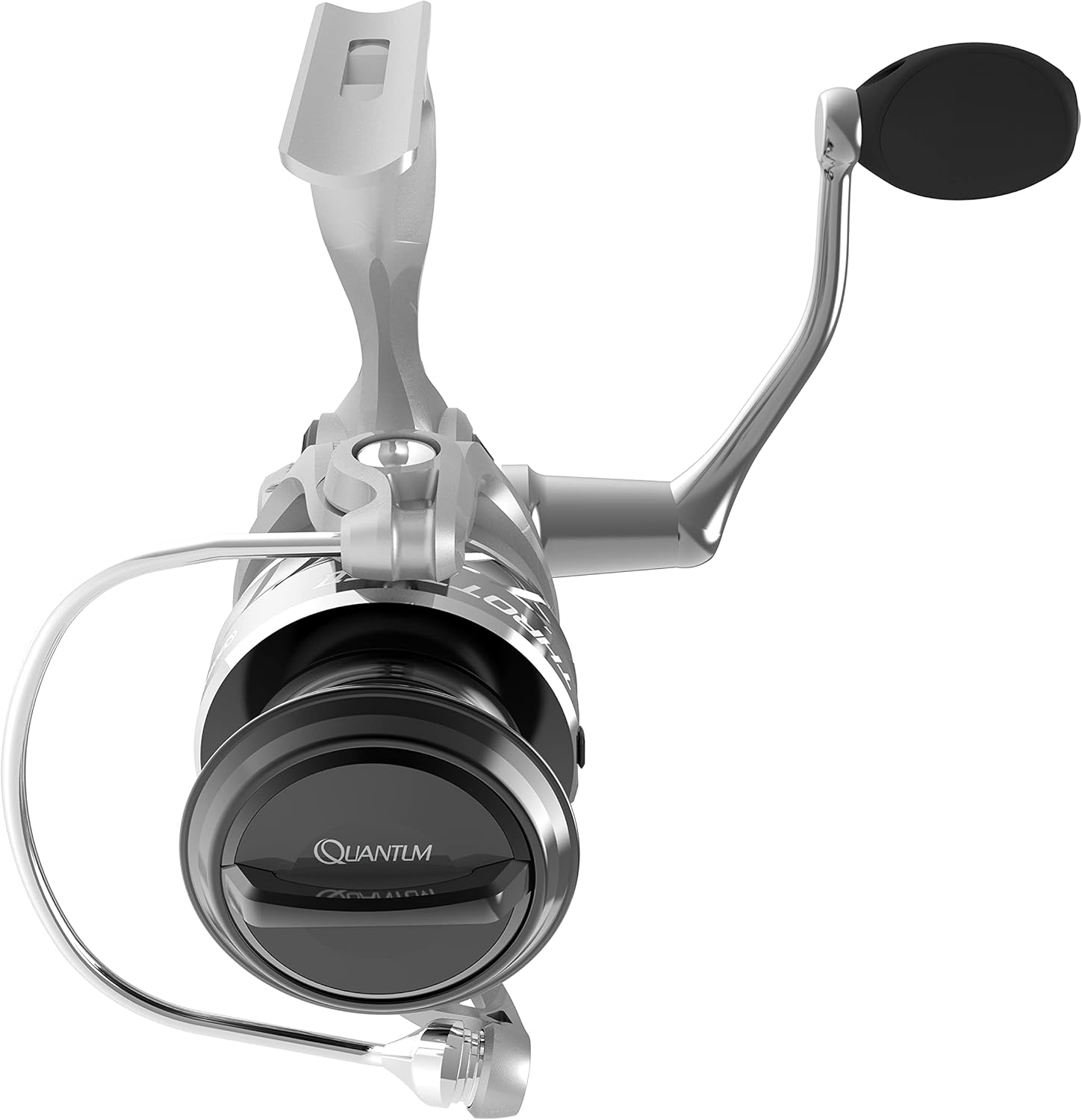 Quantum Throttle Spinning Fishing Reel, Size 30 Reel, Anodized Aluminum Bail Wire, Continuous Anti-Reverse Clutch, R·E·D Aluminum Unibody Design, MaxCast II Spool, 5.2:1 Gear Ratio, Silver, Clam Pack