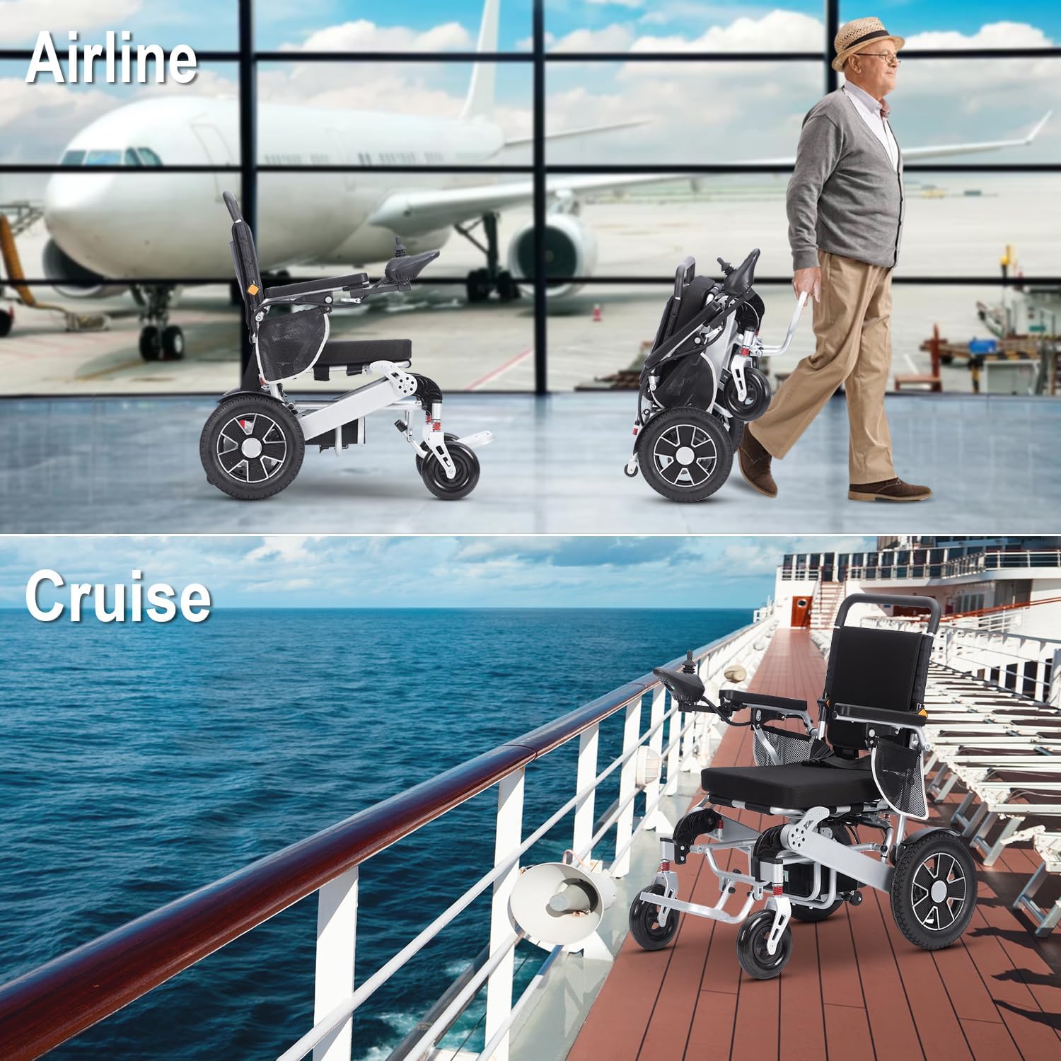 Lightweight Foldable Motorized Wheelchair for Senior,Intelligent Lightweight Foldable Electric Wheelchair,Long Range Motorized Wheelchair,Portable Power Wheelchair-20mi Cruise Range-Travel Size