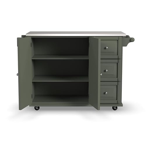 homestyles Mobile Kitchen Island Cart with Stainless Steel Top, Sage Green