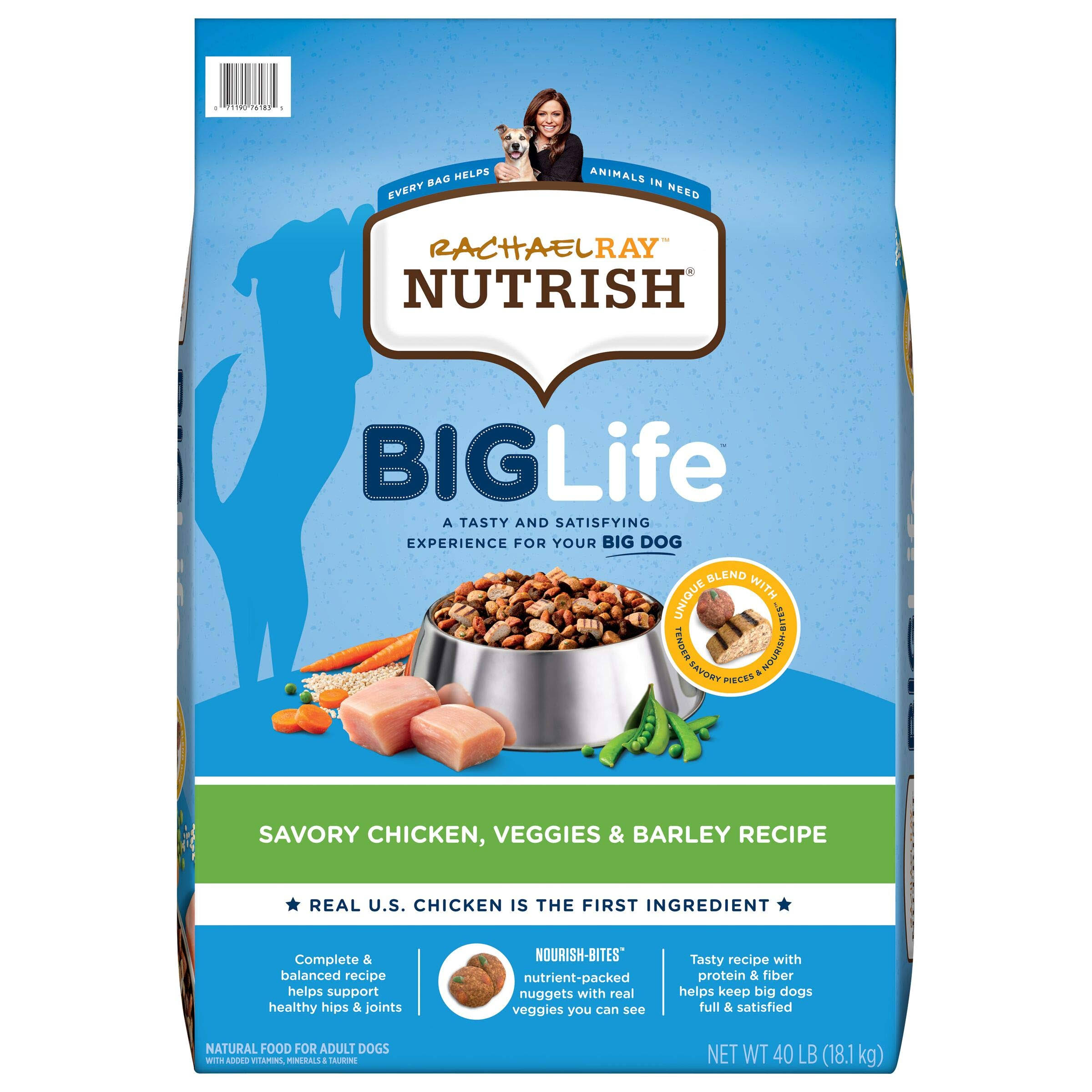 Rachael Ray Nutrish BigLife Dog Food, Natural, Savory Chicken, Veggies u0026 Barley Recipe, Adult - 40 lb