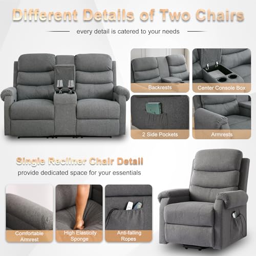 IPKIG 65.7" Manual Reclining Loveseat Sofa - Wall Hugger Loveseat Recliner with Console, Cup Holders and Side Pockets for Living Room, RV, Home Theater Seating (Brown, Loveseat)