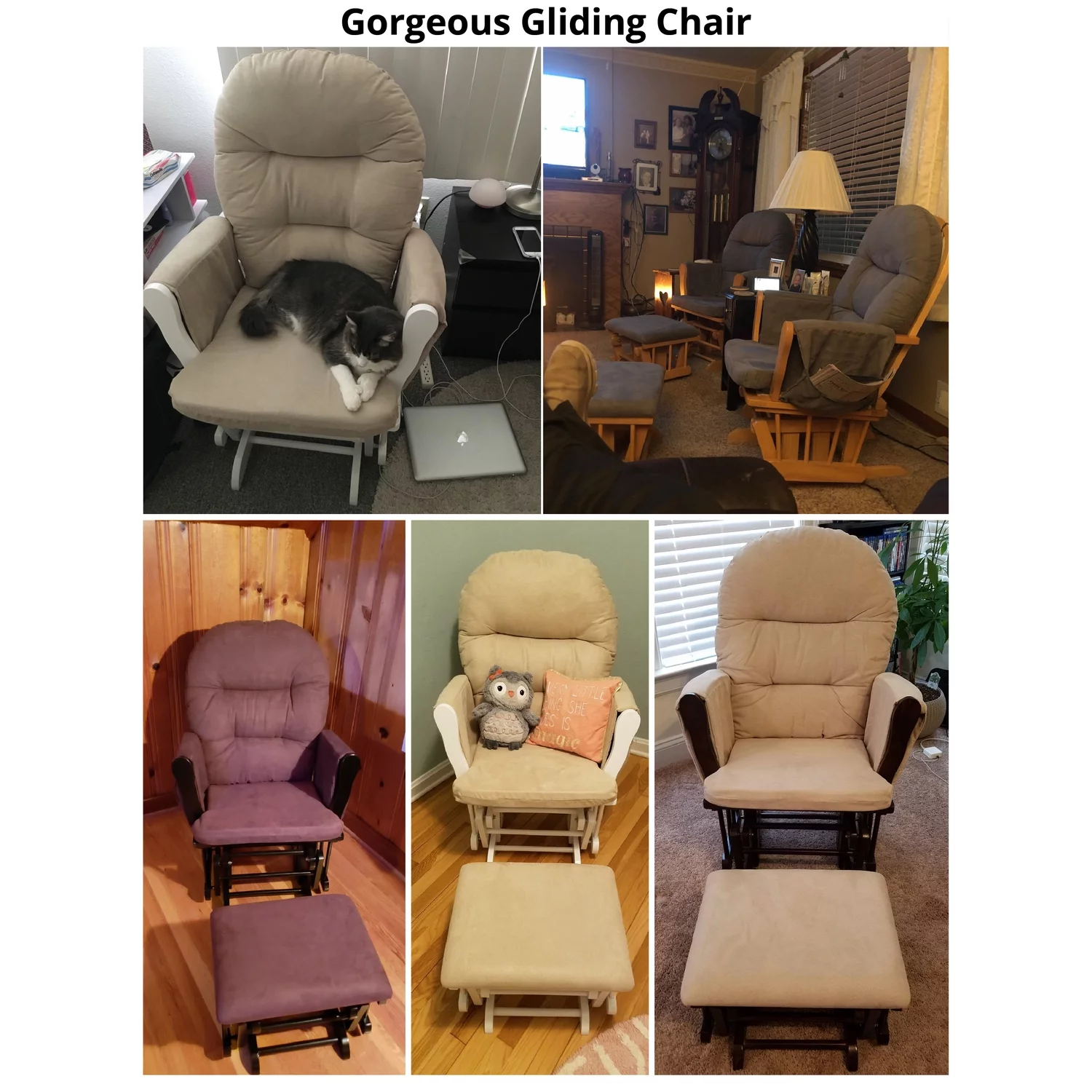 Nursery Glider & Ottoman Sets, Reclining Swivel Glider Rocker with Ottoman, Nursery Rocking Chair for Baby Room, Upholstered Nursery Recliner Glider with Ottoman, Padded Arms - Chocolate, Black