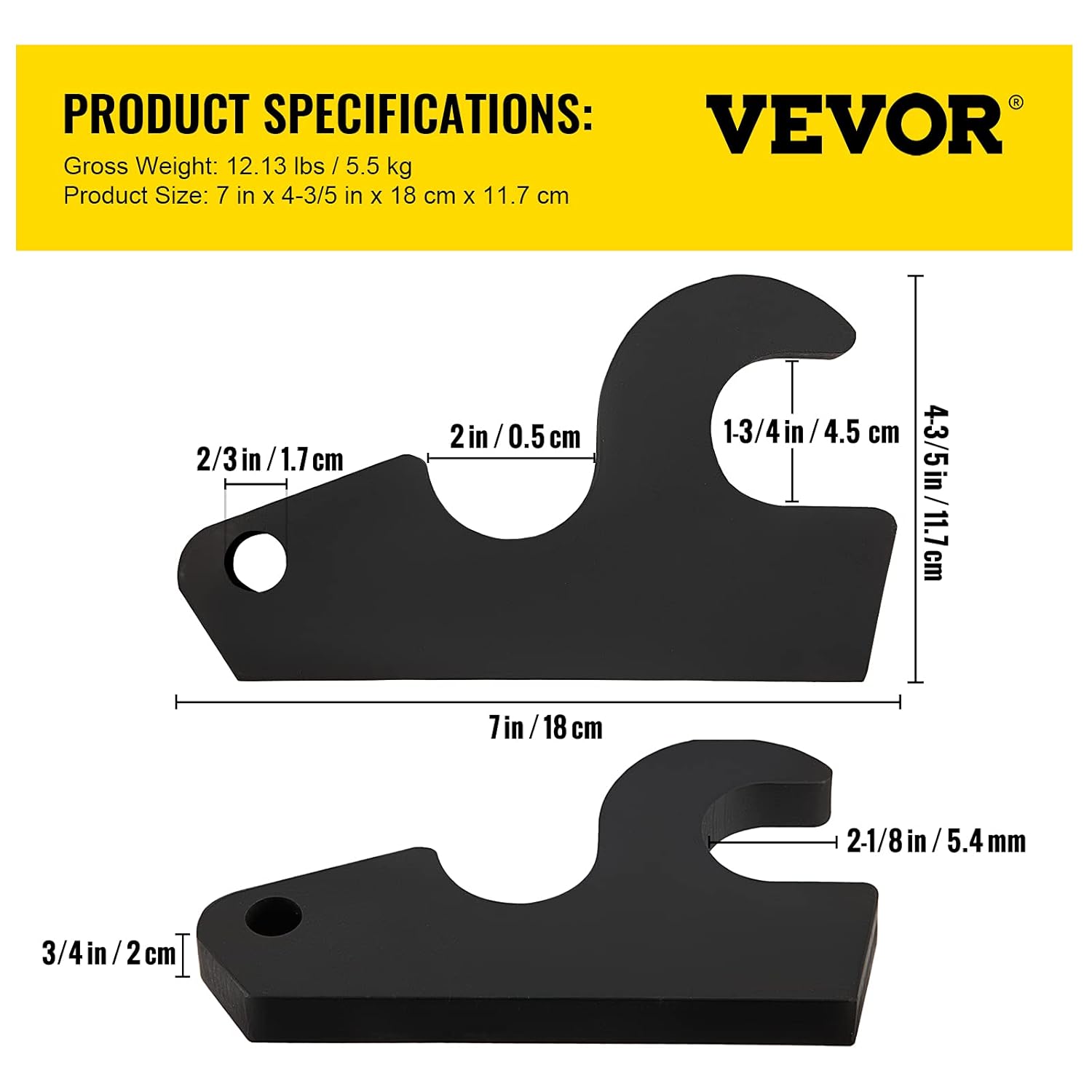 VEVOR Quick Attach Bucket Ears, 3/4" Thickness Excavator Bucket Ears, 2pcs Bucket Ears Attachment, Black-Coating Steel w/Precise Metal Craft, Compatible with KX040 KX71 KX91 KX121 Pack of 2