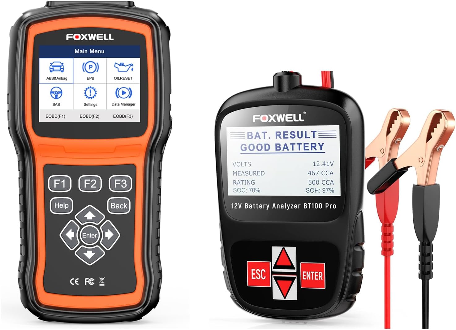 FOXWELL NT630 Plus OBD2 Scanner with ABS Auto Bleed ABS SRS/Airbag OBD2 Car Diagnostic Tool FOXWELL BT100 Pro 12V Car Battery Tester, Automotive Digital Battery Analyzer