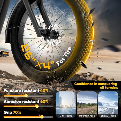 EB60 26" Fat Tire Electric Bike for Adults,2000W Motor Peak 2500W Up to 35MPH&70Miles,48V 20.8AH Hidden Battery,Commuting Electric Mountain Bike, 7 Speed Gear, Hydraulic Brake Ebike
