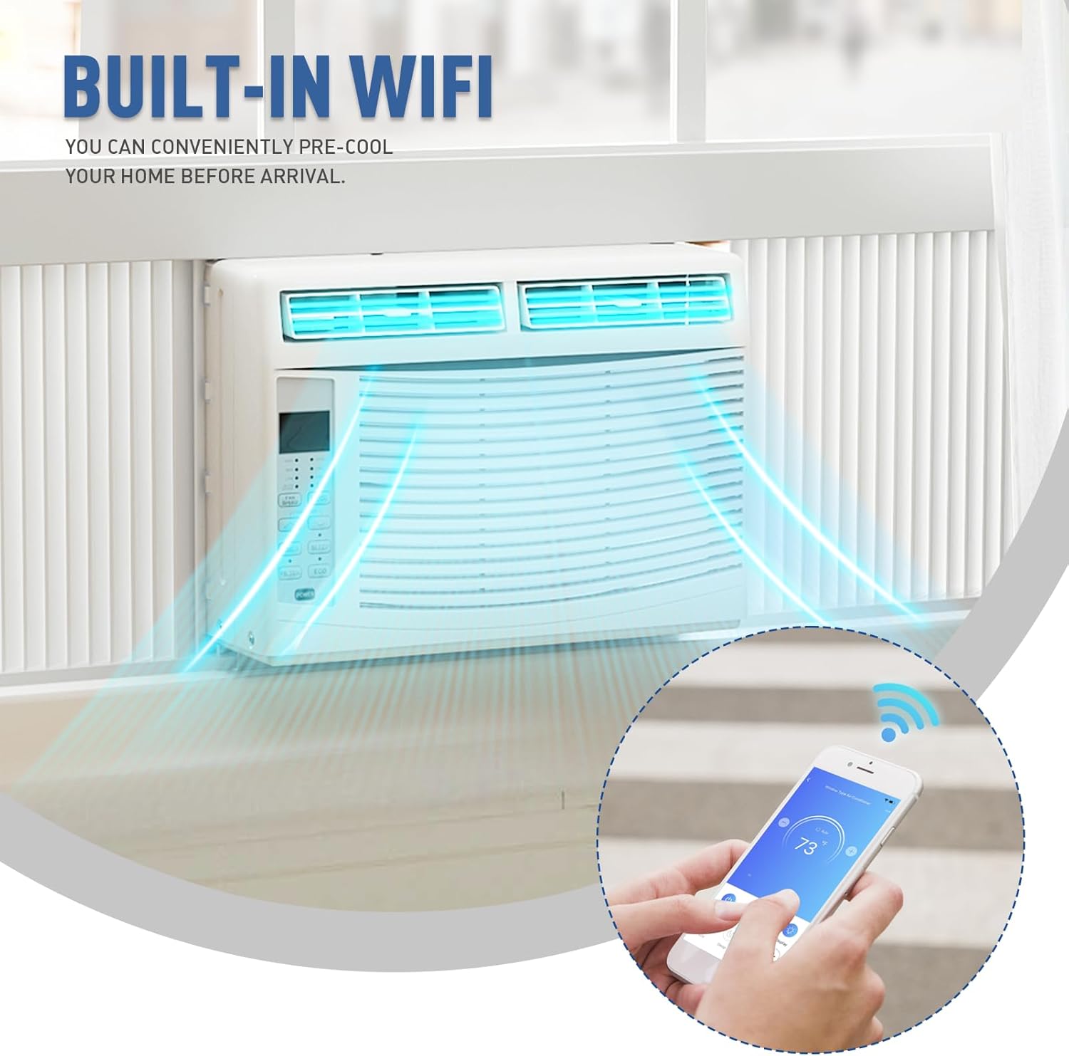6000 BTU 115V Smart Window AC for Rooms up to 250 sq.ft. Quiet Operation Window-Mounted AC Unit with Remote Control, Dehumidifier, Washable Filter and Timer for Bedroom Living Room