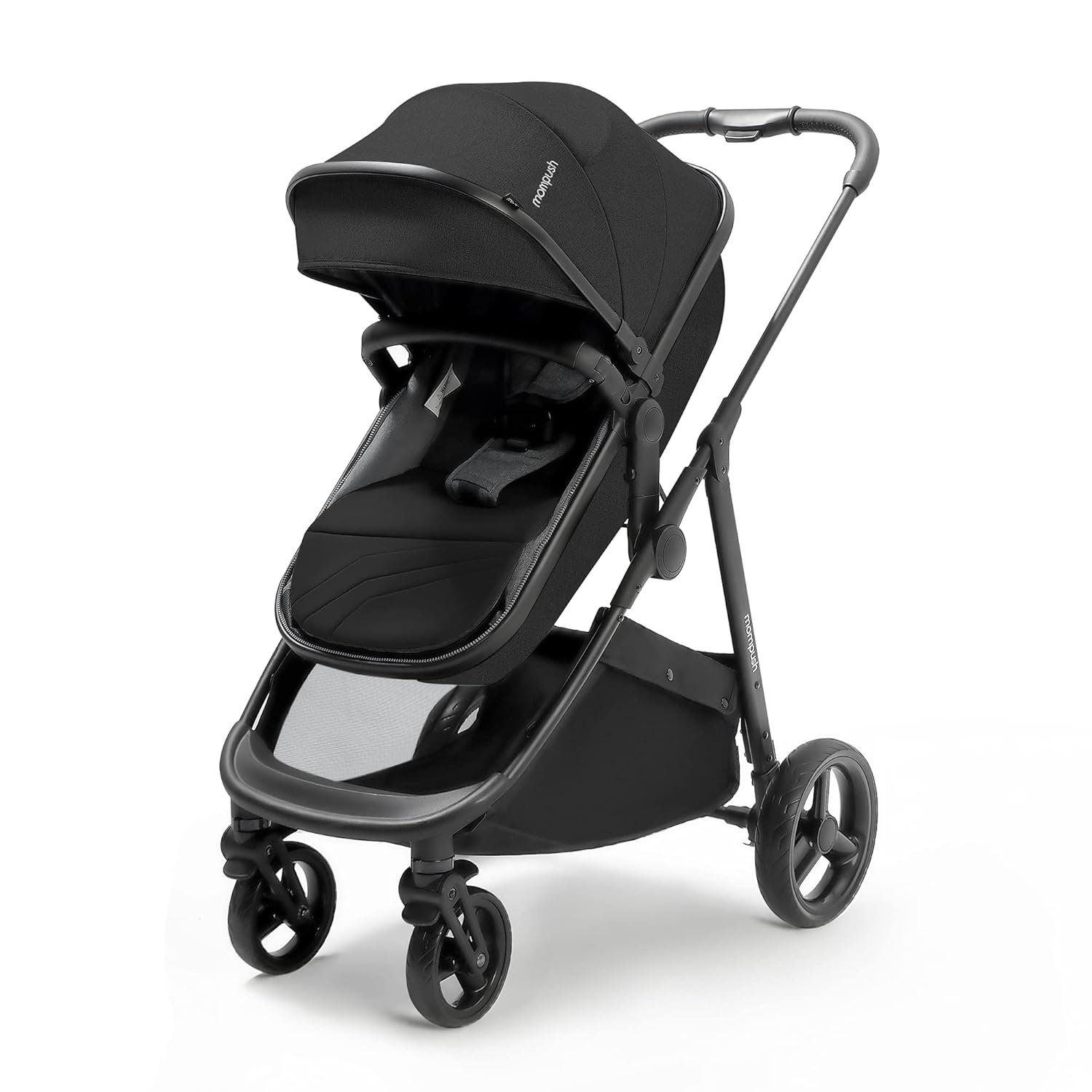 Mompush Wiz, Baby Stroller with True Bassinet Mode for Newborn and Toddler, Convertible Carriage Bassinet to Stroller, Reversible Seat, Foot Cover and Rain Cover Included, Large Storage Space