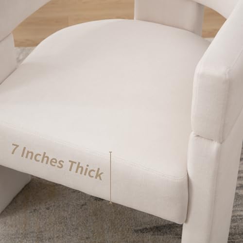 Shunzhi Modern Barrel Accent Chair Linen Upholstered Living Room Accent Chair with Open Back/Arms Comfy Side Chair Single Sofa Chair for Living Room/Bedroom/Reading, Beige