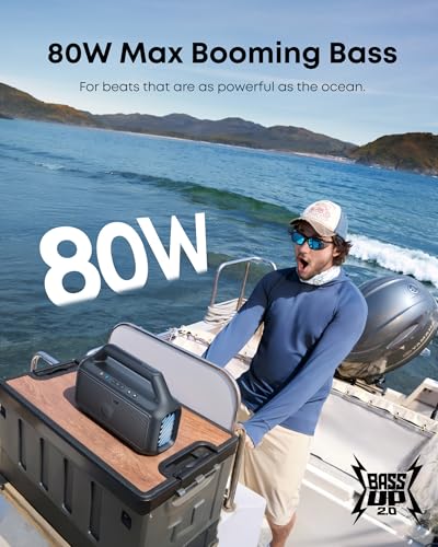 soundcore Boom 2 By Anker, Outdoor Speaker, 80W, Subwoofer, BassUp 2.0, 24H Playtime, IPX7 Waterproof, Floatable, RGB Lights, USB-C, Custom EQ, Bluetooth 5.3, Portable for Camping, Beach, and Backyard