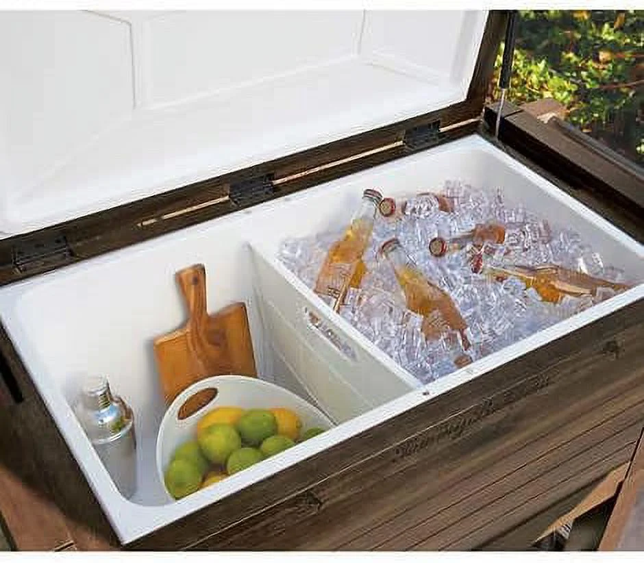 Tommy Bahama 100 Quart Rolling Wood Cooler