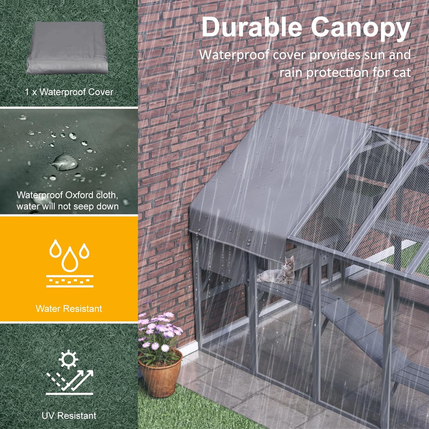 Large Cat Catio, Catio Outdoor Cat Enclosure for Multiple Cats with 7 Platforms, 2 Resting Box and 2 Bridges, Wooden Feral Cat Shelter with Waterproof and UV Proof Canopy, 71 x 71 x 97 inch