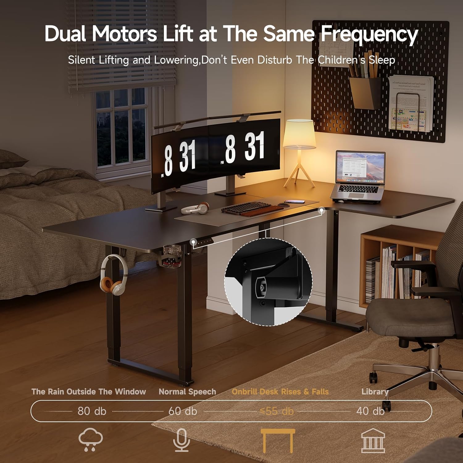 Standing Desk, 63x43 Inches L Shaped Desk with 4 Legs, Dual Motor and Memory Controller, Electric Stand Up Desk Adjustable Height from 28-46 Inches for Computer Workstation Black