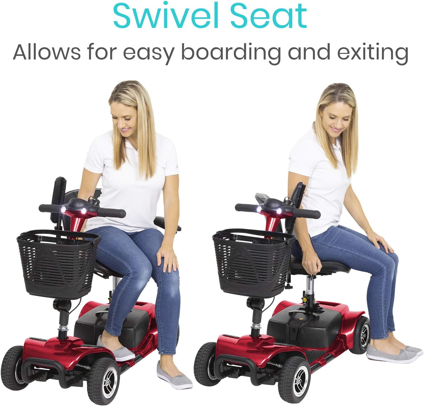 Vive 4 Wheel Mobility Scooter - Electric Powered Wheelchair Device - Compact Heavy Duty Mobile for Travel, Adults, Elderly - Long Range Power Extended Battery with Charger and Basket Included