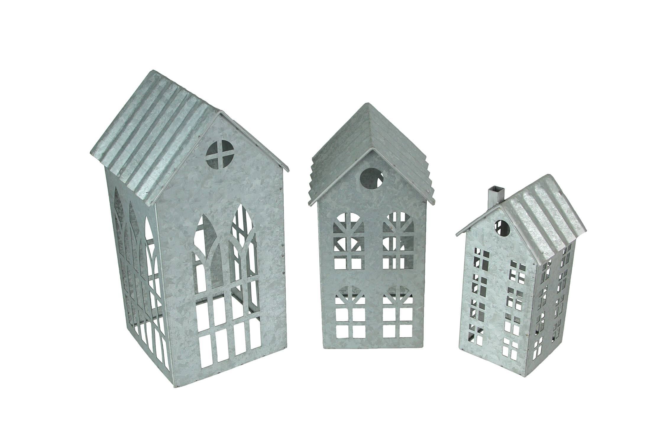 Country Farmhouse Metal House Shaped Candle Holders Set of 3