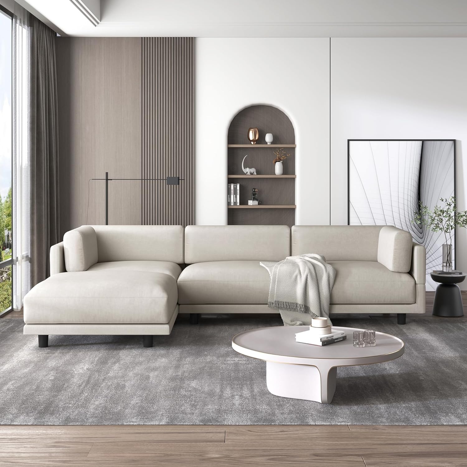 L Shaped Convertible Modular Sectional Sofa with Extra Wide Chaise , Deep Seat Reversible Corner Couch with Thicked Cushion ,Polyester Blend Upholstered Sofa&Couches for Living Room Furniture Sets