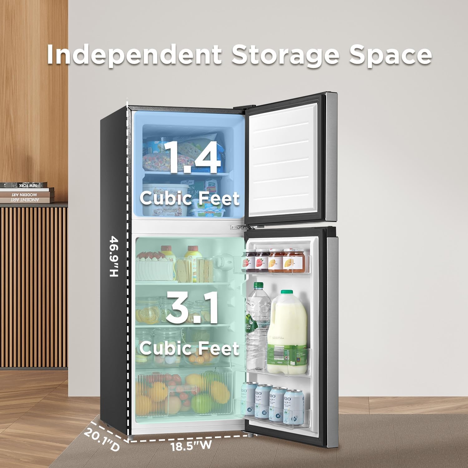 Midea MERM45S3AST Cu Ft Double Door Stainless Steel compact refrigerator, 4.5 cubic feet