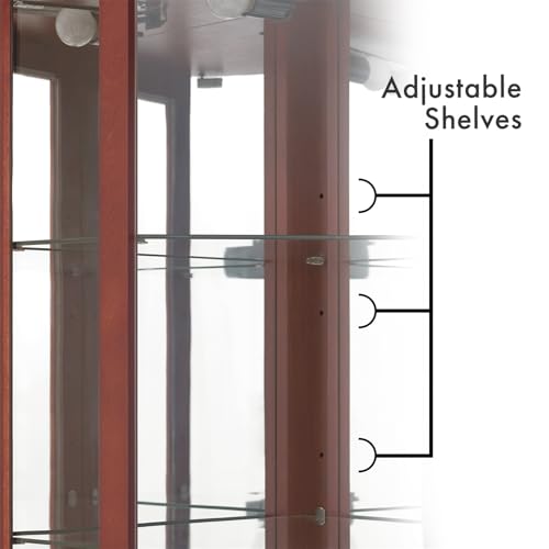 Lighted Display Cabinet Corner Curio Cabinet with Mirrors and Adjustable Shelves, 6-Tier Curio Showcase Floor Stand Collection Art Display Case for Bar Living Room Kitchen Pantry (Cherry)