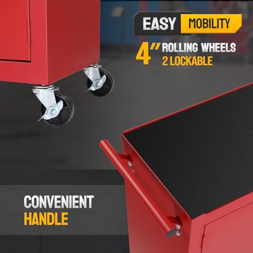 TUFFIOM 5-Drawer Rolling Tool Chest Storage Cabinet w/Drawers, Wheels, Detachable Top & Adjustable Shelf, Mechanic Tool Organizer Box for Garage, Workshop, Warehouse & Repair Shop, Red & Black