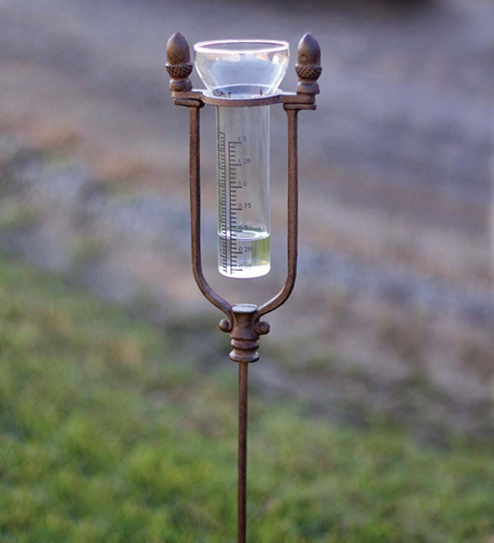 Kalalou Rustic Cast Iron Acorn Rain Gauge Stake