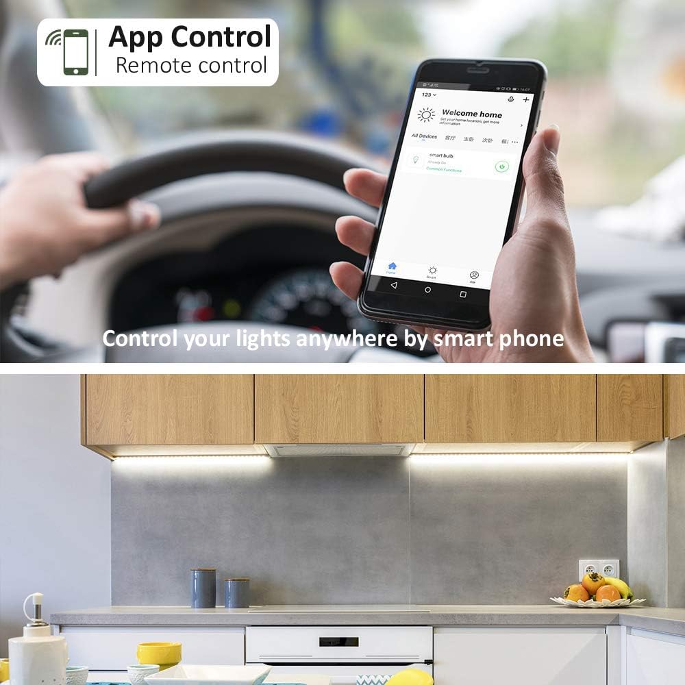 Smart Under Cabinet Lights Work with Alexa Echo, Google ,Siri, LED Light for Kitchen Shelf Counter Lighting with App, Voice Activated Dimmable and Linkable Warm to Cool White (3 Lights Bar Kit)