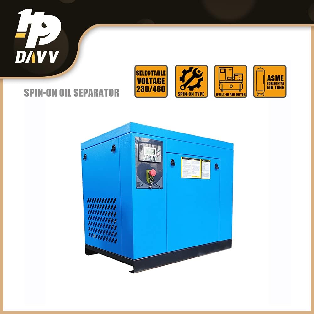 208-230Volt 3-Phase Rotary Screw Air Compressor 20HP 15KW - 71CFM @ 125PSI - NPT3/4" Base Mount Commercial Air Compressed Industrial Stationary Compressors System Spin-on Air Oil Separator - PACK15