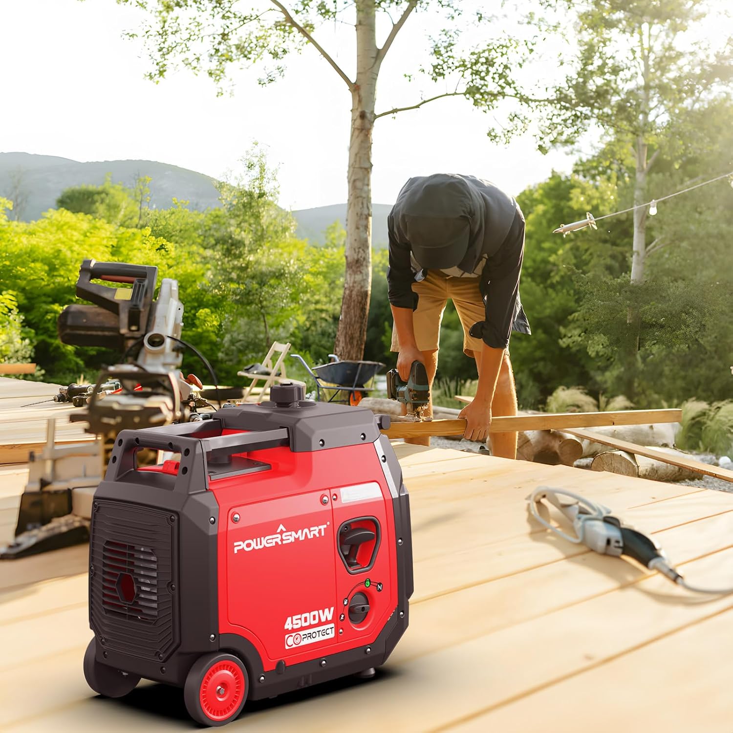 PowerSmart Super Quiet 4500-Watt Portable Inverter Generator with CO Sensor, Electric Start, Gas Powered, RV Ready, Wheel Handle Kit, Parallel Capable, Engine Oil Included, CARB Compliant