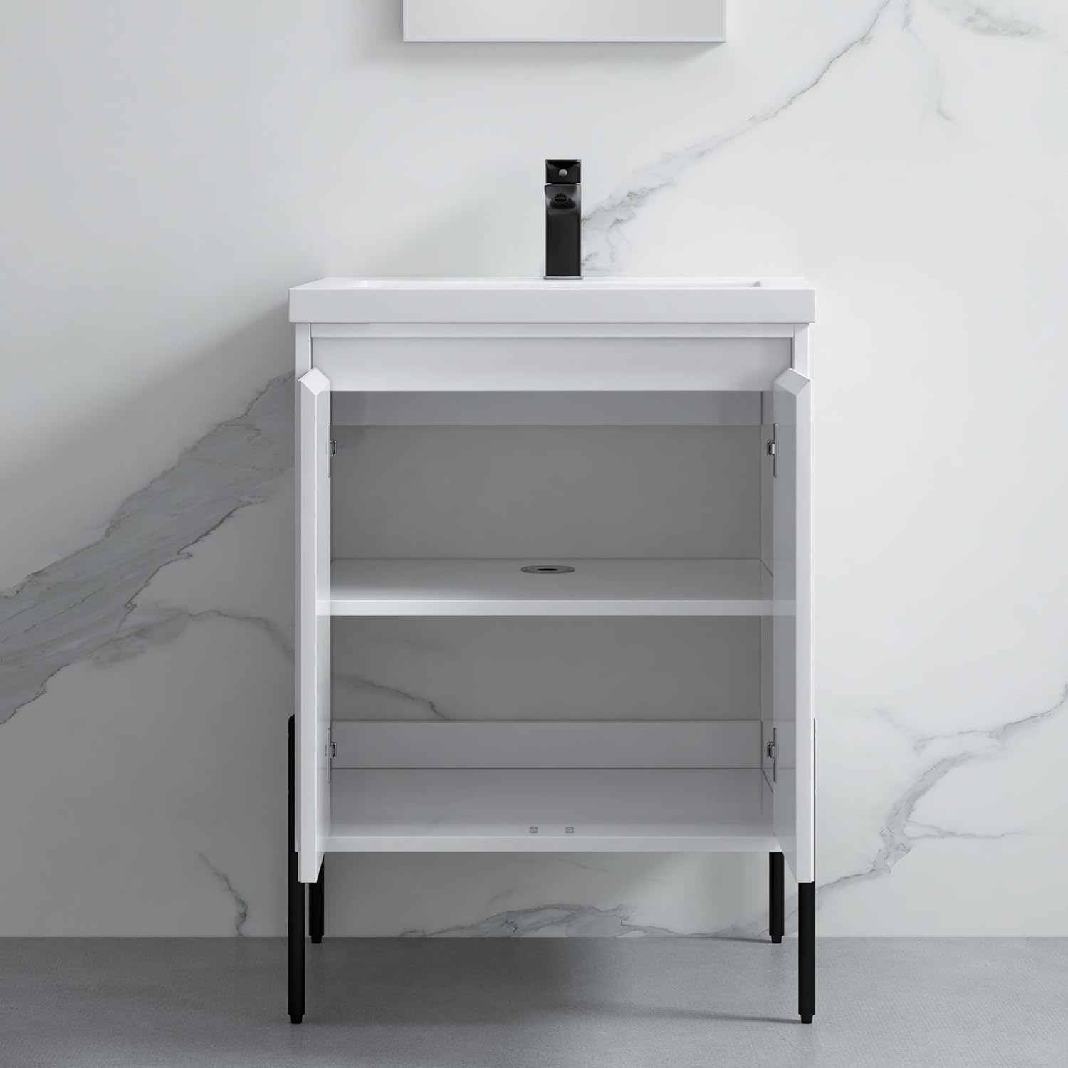 Dowell 24" Inch White Bathroom Vanity with Ceramic Sink Combo, Modern Bathroom Cabinet with Soft-close Door, Freestanding Single Bathroom Vanity Set - 002 Series [Assembly Required]