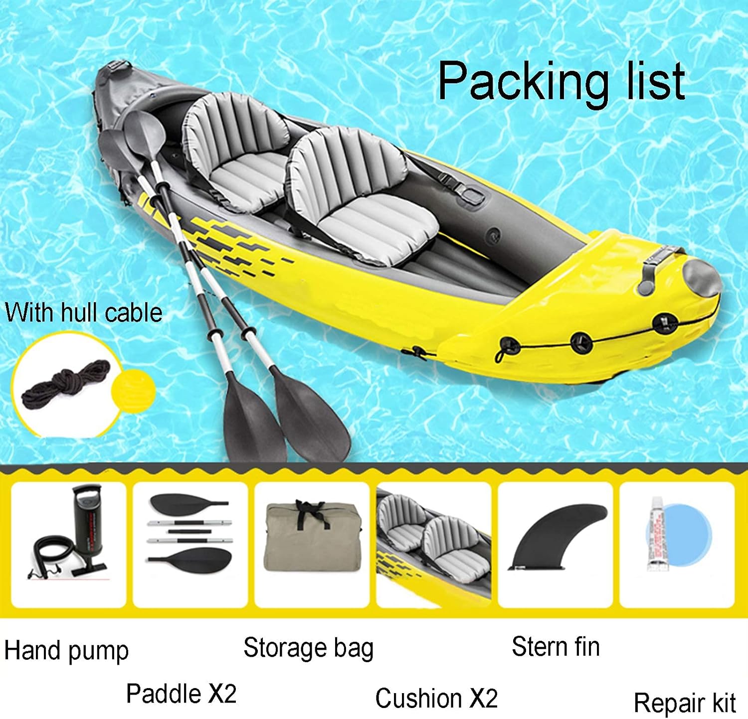 Kayak Inflatable,2-Person Canoe Set,Sea Kayak Boat Raft,Water Sports Dinghy,Rowing Boats for Adults Rubber Dinghy Fishing,Tear-Resistant Foldable Drifting Boat,Comes with Accessories