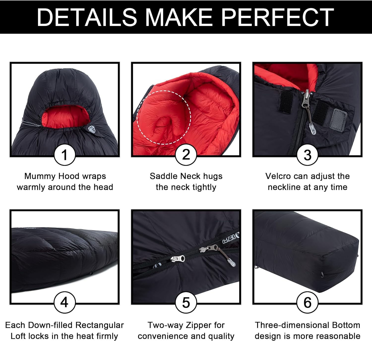RUO 0 Degree Sleeping Bag for Adults 660 Fill Power Down Sleeping Bag for Cold Weather -20°F / -8°F / 0°F / 10°F Large Lightweight Sleeping Bag