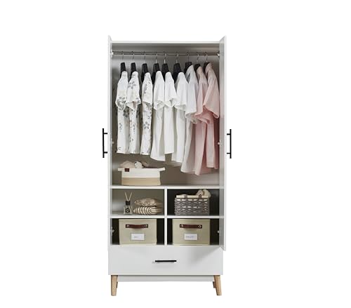 Armoire Wardrobe Closet Wood: 2 Drawers 2 Door Wardrobe Cabinet White with Large Capacity with Hanging Rod Handles for Bedroom Tall Armoire Storage Cabinet 31.5" L x 20.3" W x 74" H