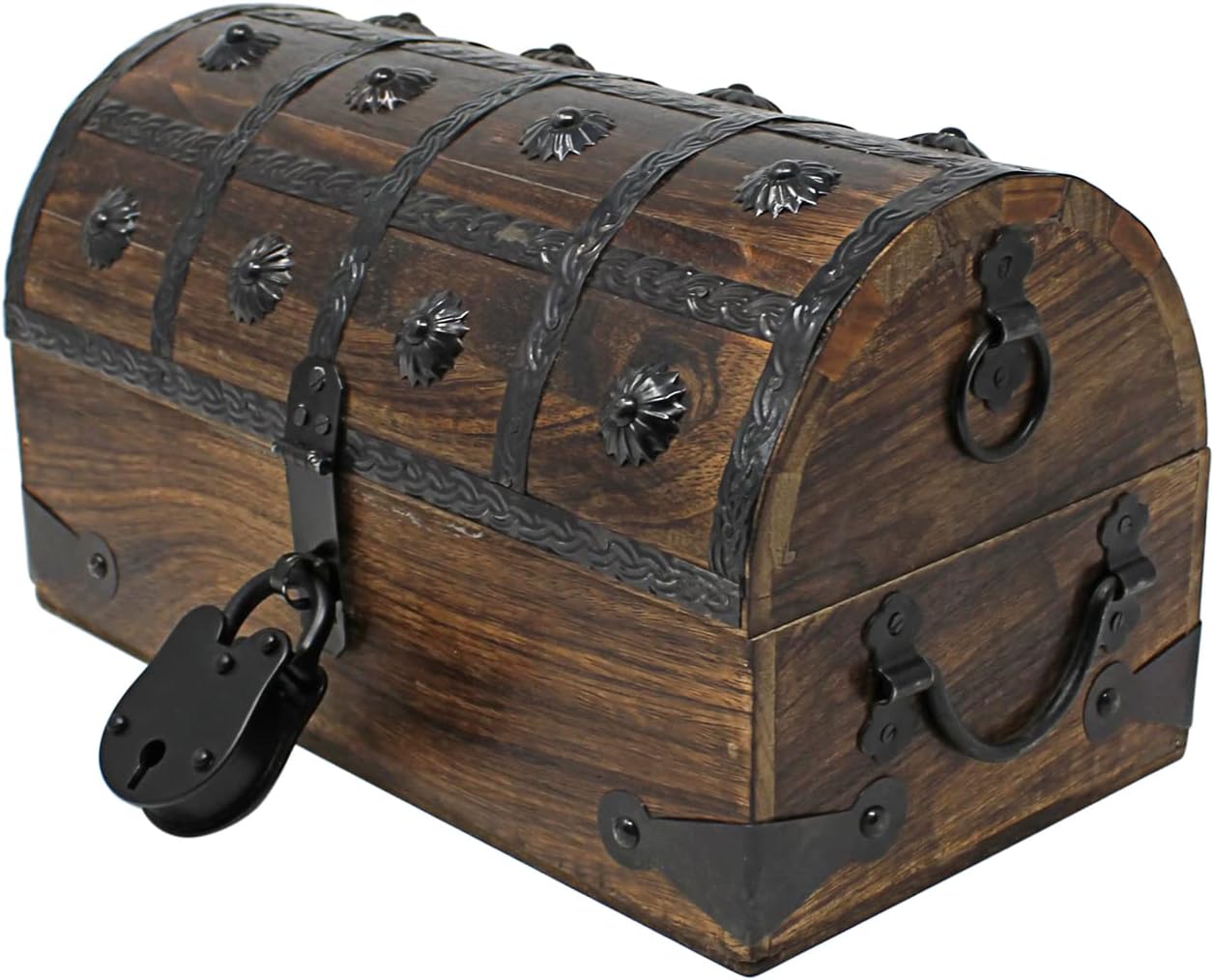 Nautical Cove Pirate Treasure Chest with Iron Lock and Skeleton Key - Storage and Decorative Box (X-Large 16 x 11 x 10.5)