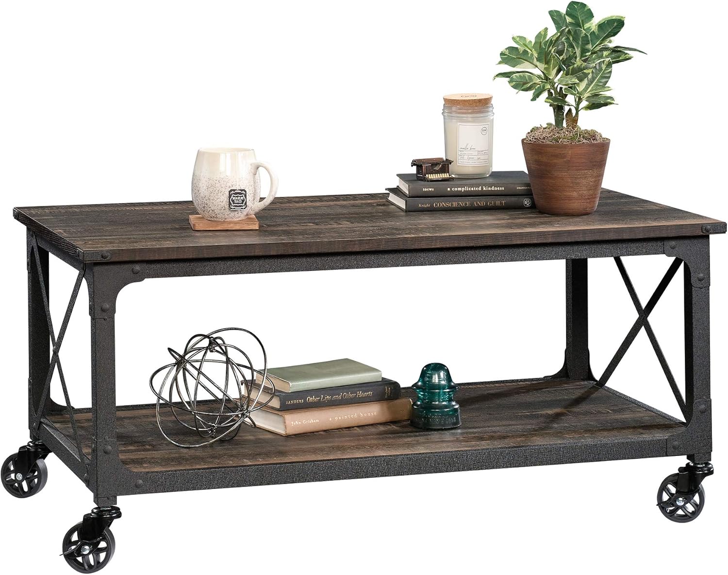 Sauder Steel River Coffee Table, L: 42.91 x W: 24.21 x H: 18.5, Carbon Oak Finish