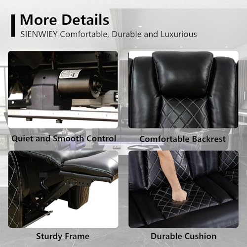 Power Black Leather Recliner Sofa Set with LED Light for Living Room Furniture，Power Reclining Sofa with Drop-Down Table/Double Recliner Loveseat with Storage Console/Home Theater Recliner