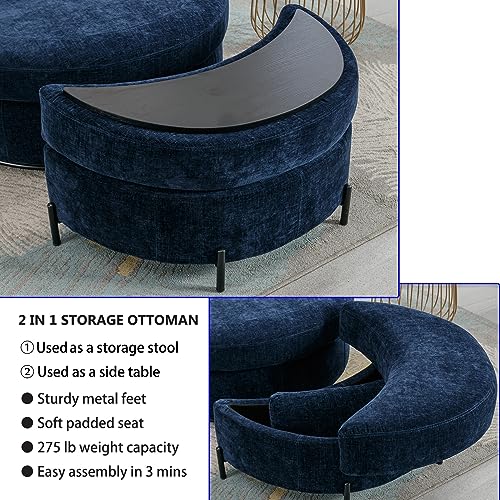 Oversized Swivel Accent Barrel Chair with Storage Ottoman+ 4 Pillow, Comfy Chaise Lounge Chair Big Round Reading Chair Cuddler Chair for Living Room Bedroom(Terracotta Chenille with Ottoman)