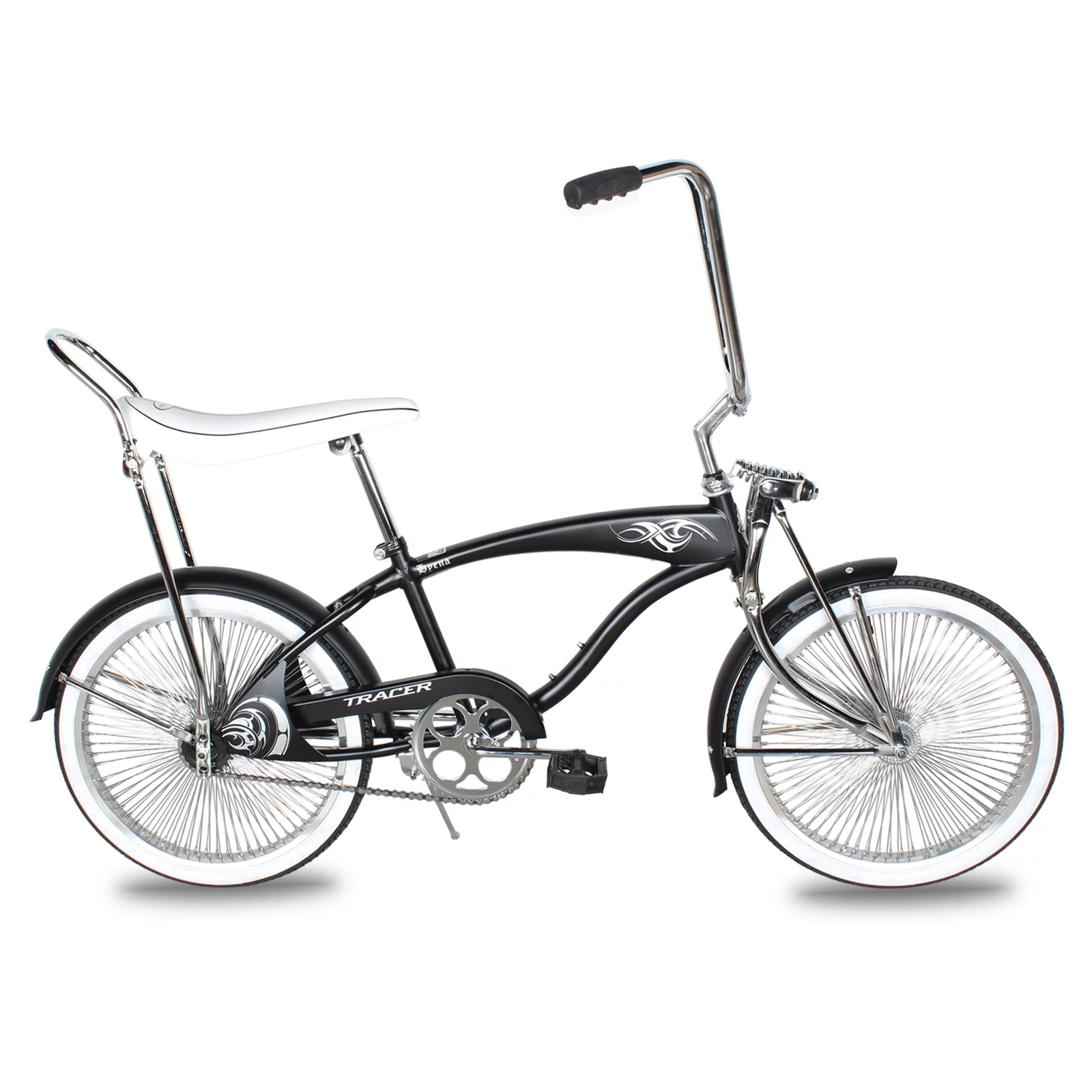 Tracer Hyena Classic Beach Cruiser Bike, City Bike, Lowrider Springer Fork Bike Retro Banana Seat,High Rise Handlebar, Coaster Brakes, 20 inch Wheels, 20X1.75 Fat Tire Matte Black