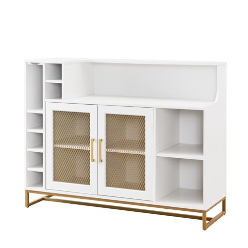 Home Source Wine Bar Cabinet with Wine Rack, 51" Home Bar Furniture for Wine/Liquor/Alcohol, Whiskey Hutch Cabinet for Dinning Room, Vineras Modernas para Sala, White
