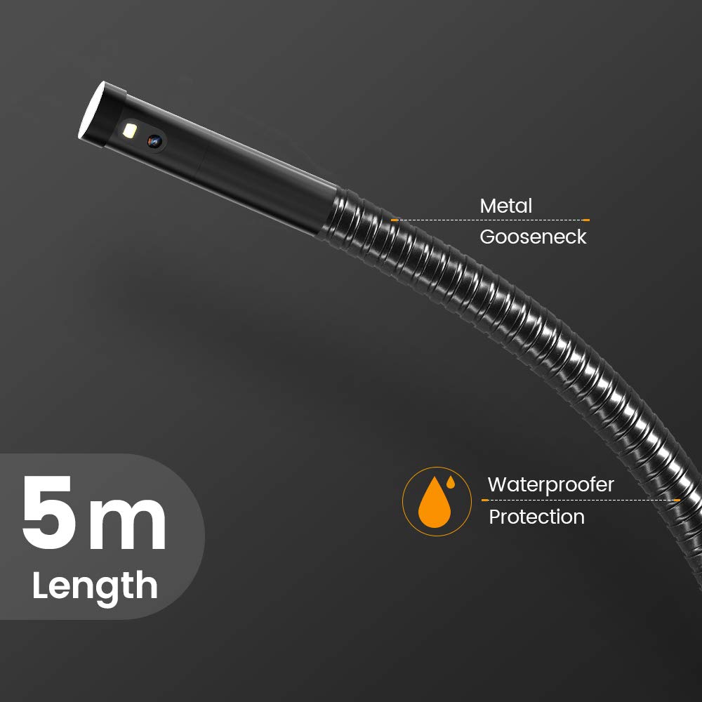 Dual Lens Endoscope Camera, Teslong 5inch IPS Industrial Borescope Inspection Camera with Light, for Automotive HVAC Plumbing, 1080P HD Waterproof Probe, 16.5ft Gooseneck Snake Cable & Tool Case