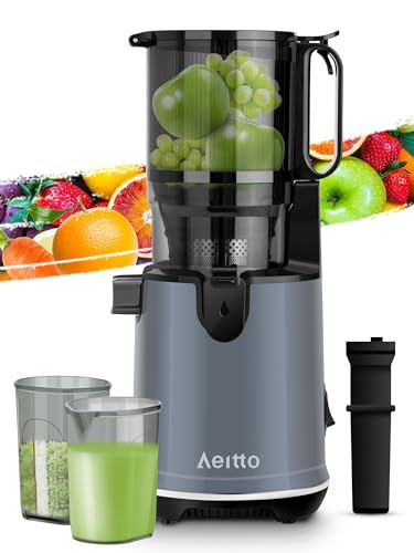 Aeitto Juicer Machines,Masticating Juicer with 5.3" Wide Mouth,250W Whole Fruit Juicer,1.7L Large Capacity Juice Maker for Vegetable and Fruit, Easy to Clean with Brush, High Juice Yield,Black