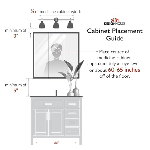 Design House 530576-NOK Richland Medicine Durable Nutmeg Oak Assembled Frame Bathroom Wall Cabinet w/Mirrored Doors, 36"