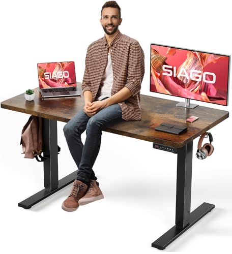 SIAGO Electric Standing Desk Adjustable - 48 x 24 Inch Sit Stand up Desk with Cable Management - 3 Memory Preset Adjustable Height Table