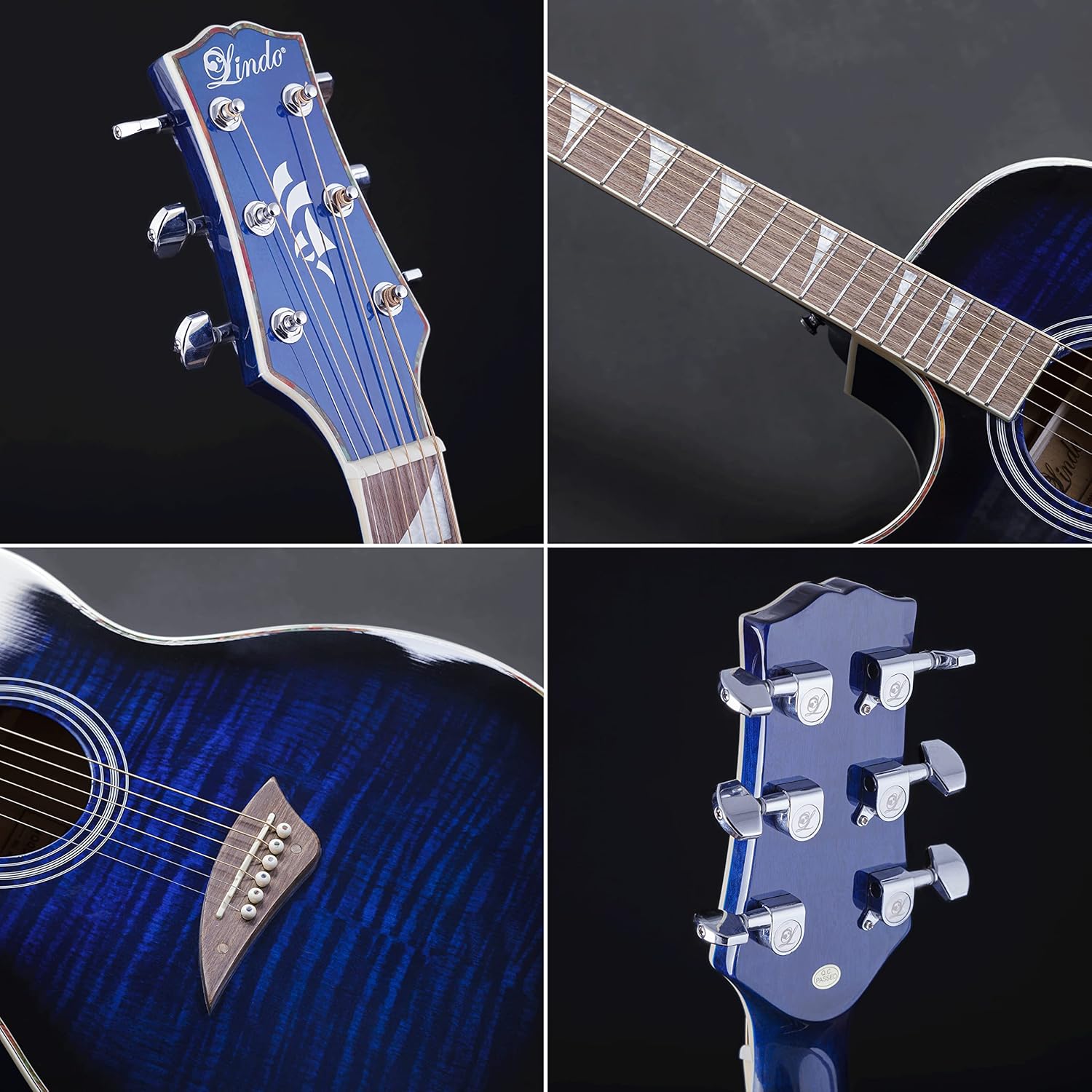 Lindo Left Handed ORG SL Slim Blue Electro Acoustic Guitar with Preamp and LCD Tuner