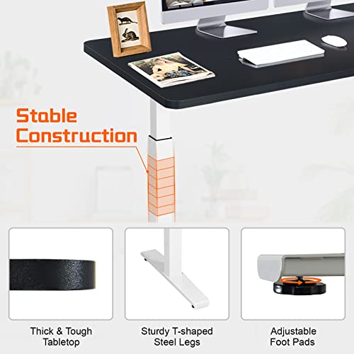 COSTWAY Dual Motor Electric Standing Desk, 55" x 28" Height Adjustable Sit Stand Desk with Solid One-Piece Desktop & 3 Memory Presets, Ergonomic Computer Workstation for Home Office (White & Black)