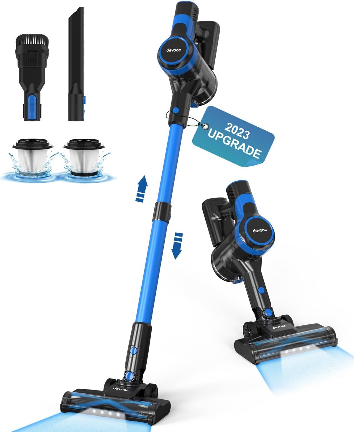 DEVOAC Cordless Vacuum Cleaner, Lightweight with Rechargeable Battery, Convenient 6 in 1 Handheld Stick Vacuum Cleaner with Powerful Suction for Carpet Hard Floor Pet Hair Home