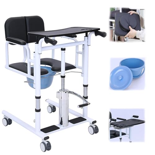 Hydraulic Patient Lift Wheelchair, with 180° Split Seat and 360° Universal Wheel, Portable Transfer Wheelchair for Elderly and Handicapped.
