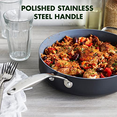 GreenPan Valencia Pro Stainless Steel 5QT Saute Pan with Lid, Induction Mirrored Tri-Ply, Ceramic Nonstick PFAS-Free PFOA- Free Coating, Multi Clad Pan, Induction, Dishwasher Safe, Oven & Broiler Safe